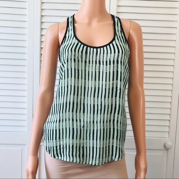 A.L.C. Aqua Black Silk Striped Tank Top Size XS - Picture 1 of 8